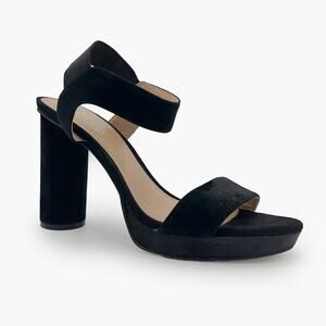 FRANCO SARTO "NOA" Suede Heeled Ankle-Strap Platform Sandals (Black | Size 8.5M)